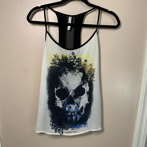 Bershka Embellished Skull "Rock & Roll Dance" Tank Shirt Sz Small - Picture 1 of 6